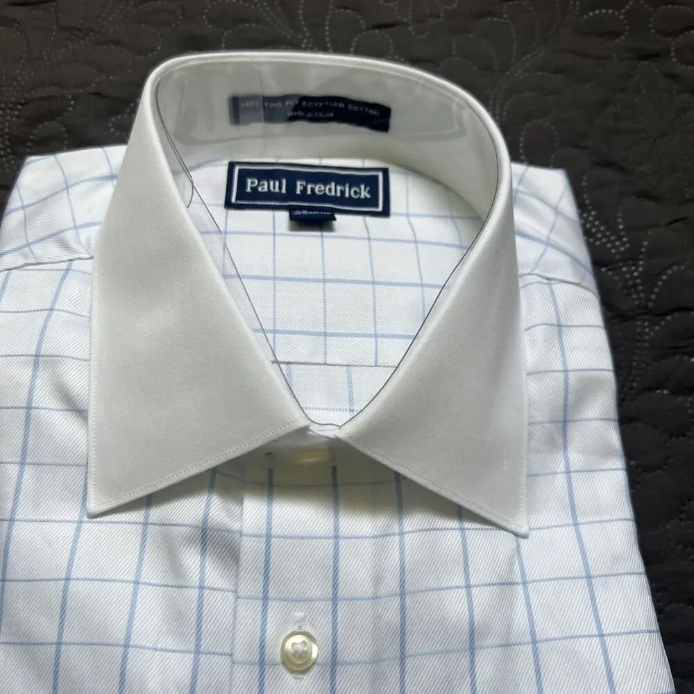 Paul Fredrick 140’s Two Ply Egyptian Cotton Light Blue Monogrammed EDE 16-34 NWT